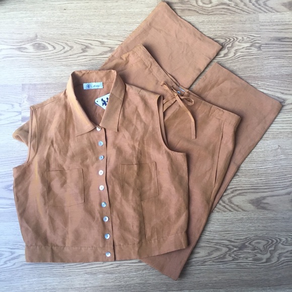 Pants - NWT Silk/Linen Sleeveless Top w/ Wide Leg Pant Set